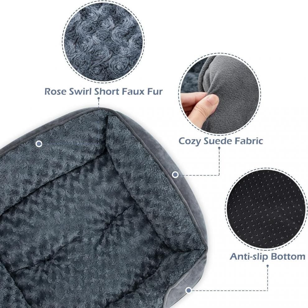 Grey Small & Medium Pet Bed - Washable Rectangle Dog Bed with Bolstered Walls and Anti-Slip Bottom, S (60×45×14cm)