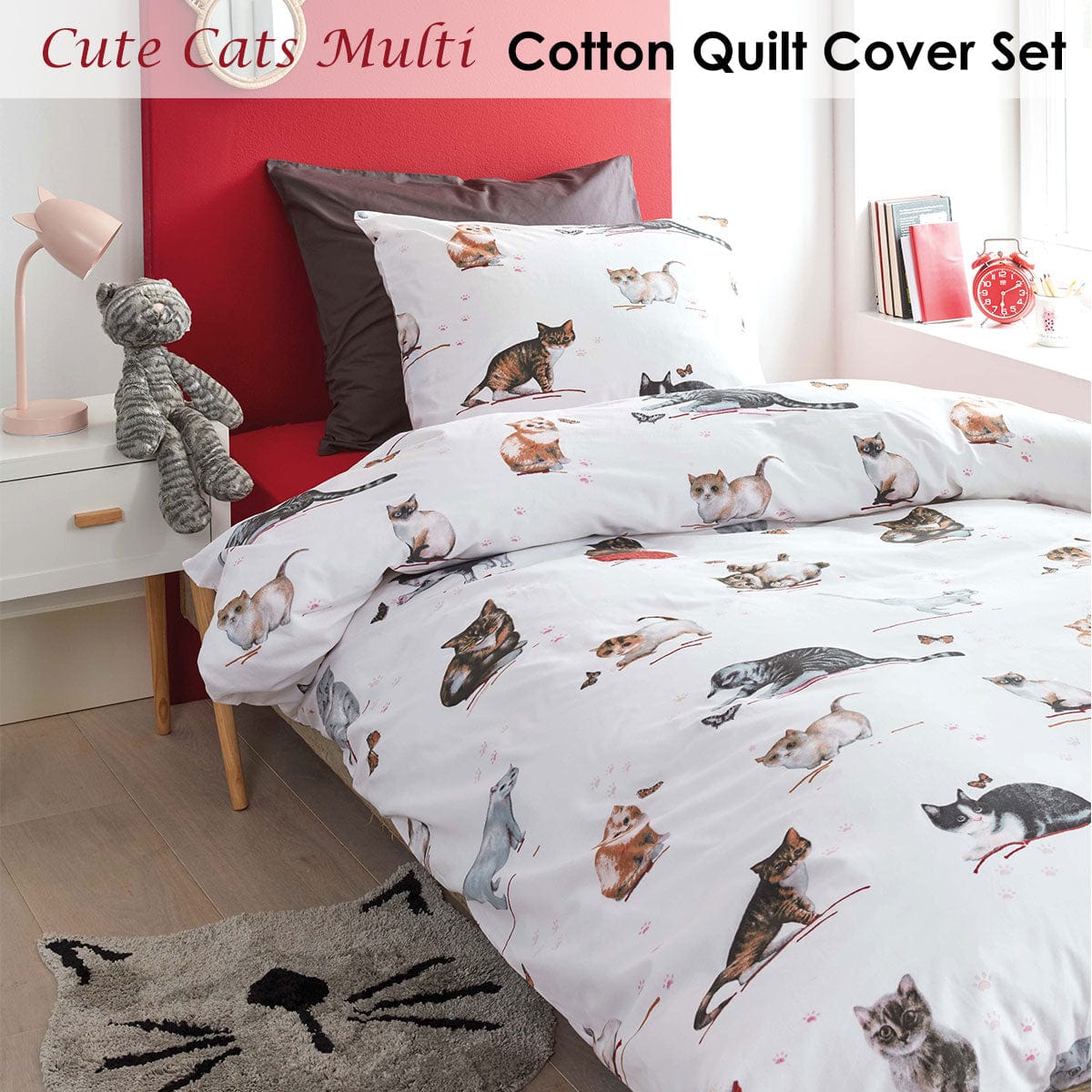 Spud Jax Petshop Bedding House Cute Cats Cotton Quilt Cover Set Single Home & Garden > Bedding > Duvet Covers