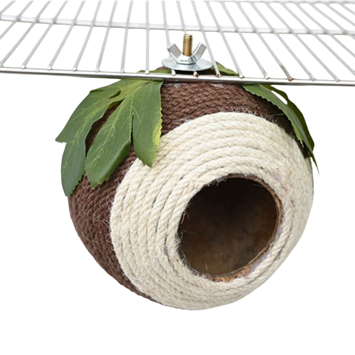 Spud Jax Petshop Bird Nest Parrot Nest Coconut Shell Braided Twine Colourful Cage Hanging Bed - White-Brown-Screw Model Bird Nest Parrot Nest Coconut Shell Braided Twine Colourful Cage Hanging Bed - White-Brown-Screw Model Pet Care > Bird > Bird Cage Accessories