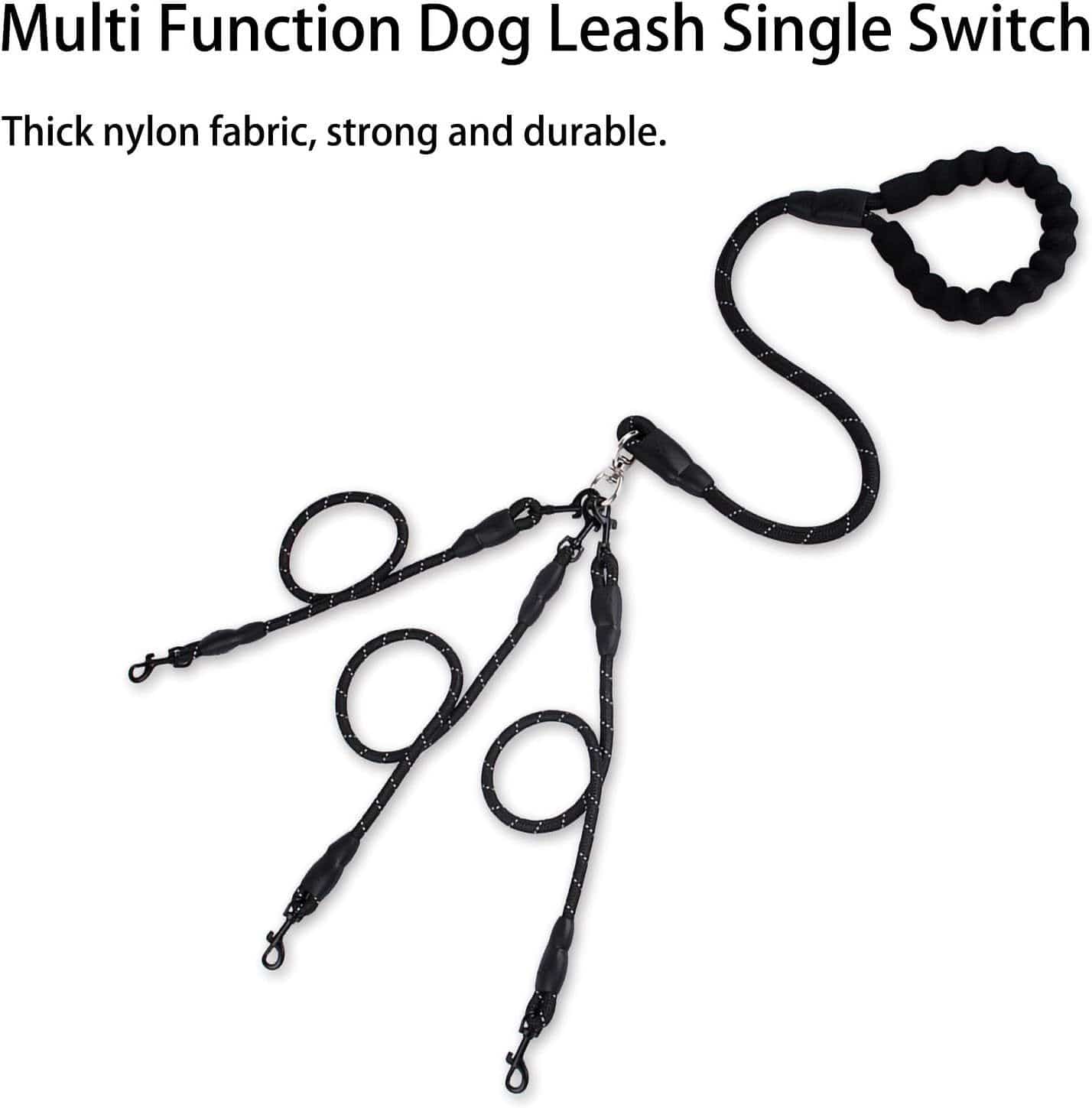 Spud Jax Petshop Black 3-in-1 No-Tangle Dog Leash for 1-3 Small Large Dogs – Heavy Duty 360° Swivel Bungee Coupler with Reflective Nylon Braid & Padded Handle Black 3-in-1 No-Tangle Dog Leash for 1-3 Small Large Dogs – Heavy Duty 360° Swivel Bungee Coupler with Reflective Nylon Braid & Padded Handle Pet Care > Dog Supplies > Dog Collars, Leads & Harnesses