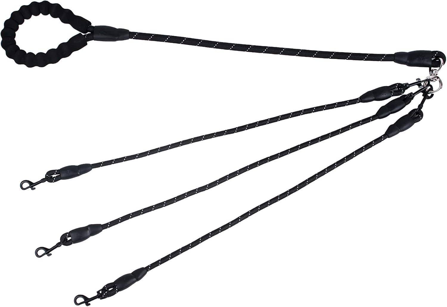 Spud Jax Petshop Black 3-in-1 No-Tangle Dog Leash for 1-3 Small Large Dogs – Heavy Duty 360° Swivel Bungee Coupler with Reflective Nylon Braid & Padded Handle Black 3-in-1 No-Tangle Dog Leash for 1-3 Small Large Dogs – Heavy Duty 360° Swivel Bungee Coupler with Reflective Nylon Braid & Padded Handle Pet Care > Dog Supplies > Dog Collars, Leads & Harnesses