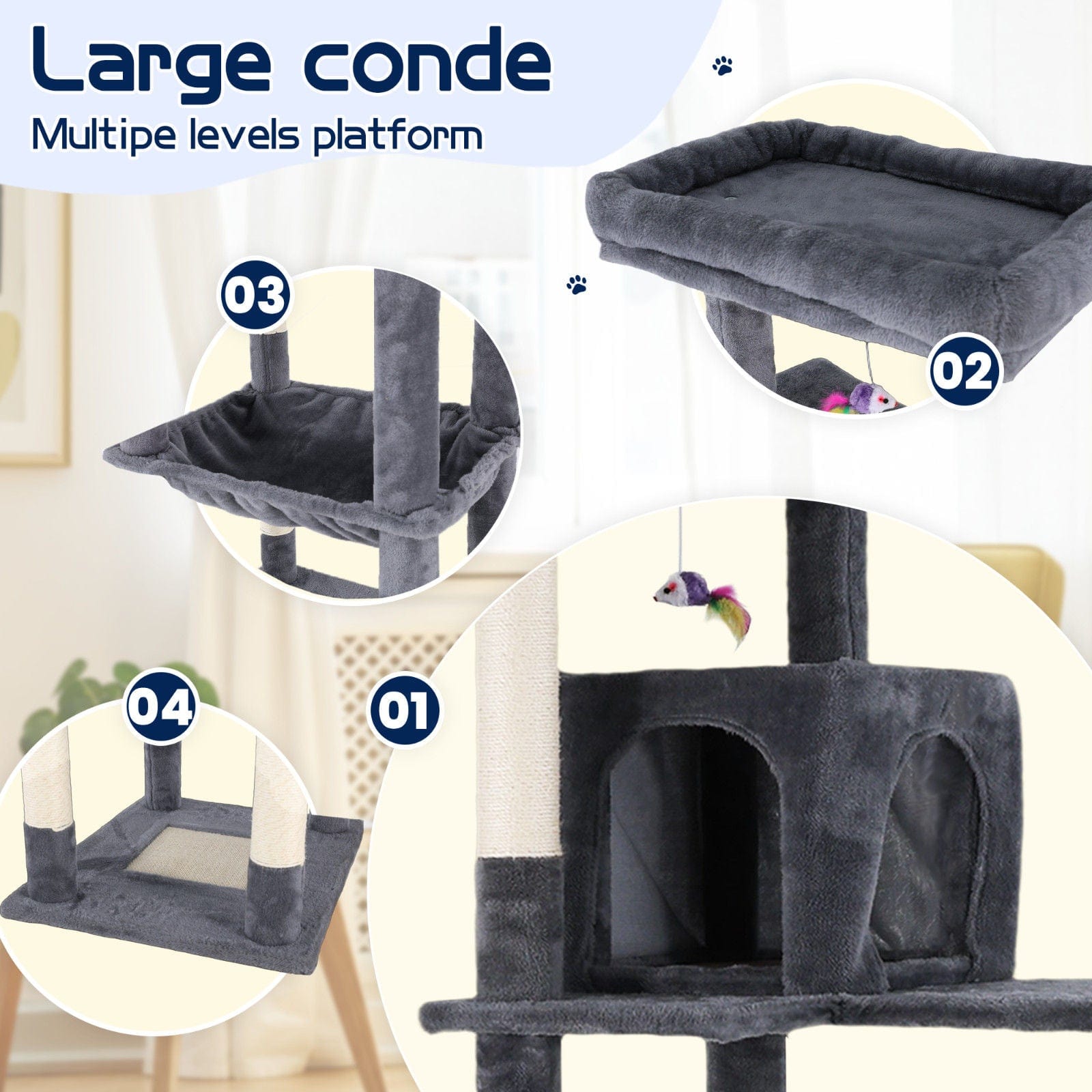 Spud Jax Petshop Cat Tower Tree Condo Scratching Post Dark Grey 142cm Cat Tower Tree Condo Scratching Post Dark Grey 142cm Pet Care > Cat Supplies > Cat Scratching Posts