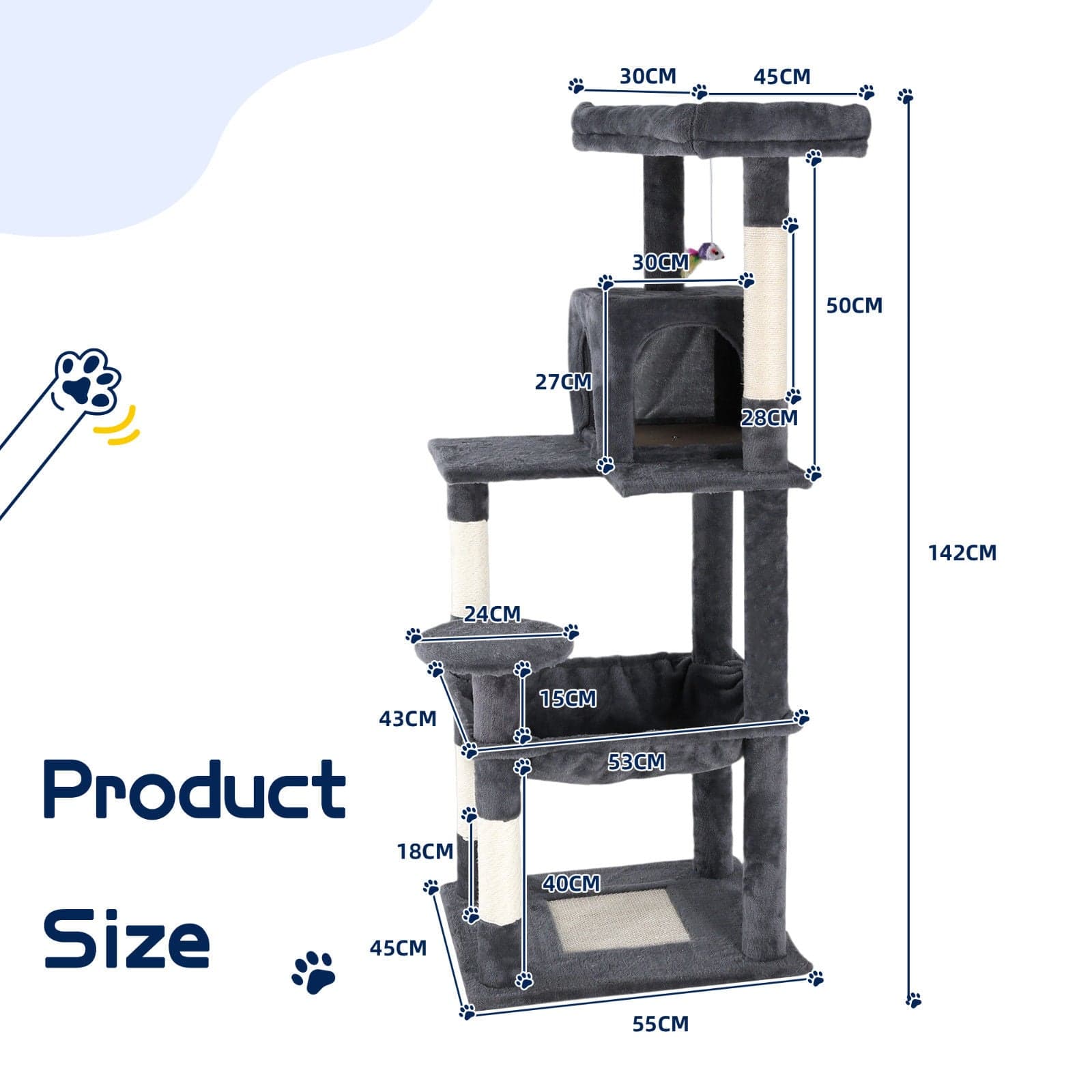 Spud Jax Petshop Cat Tower Tree Condo Scratching Post Dark Grey 142cm Cat Tower Tree Condo Scratching Post Dark Grey 142cm Pet Care > Cat Supplies > Cat Scratching Posts