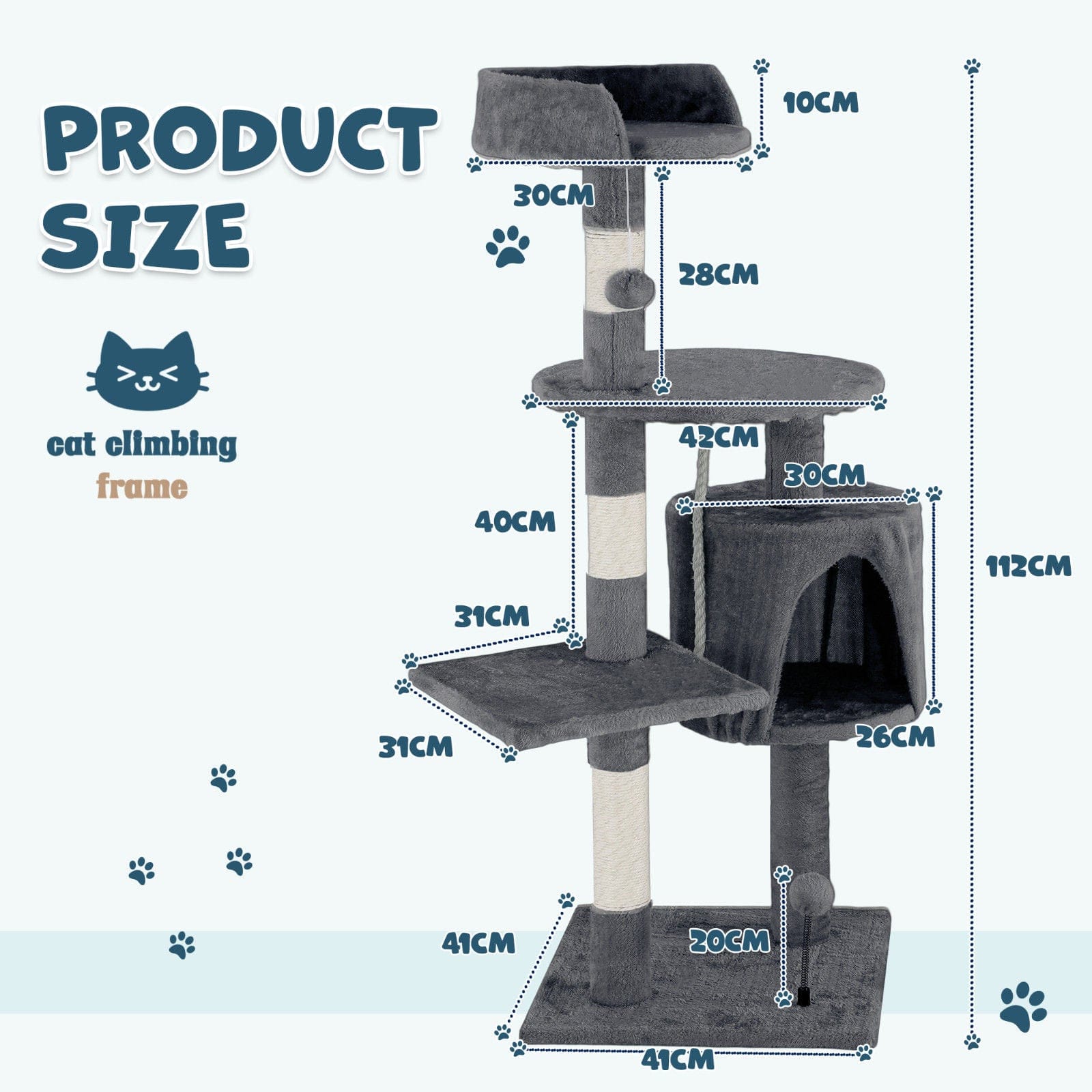 Spud Jax Petshop Cat Tower Tree Scratching Post Dark Grey Condo 112cm Cat Tower Tree Scratching Post Dark Grey Condo 112cm Pet Care > Cat Supplies > Cat Scratching Posts