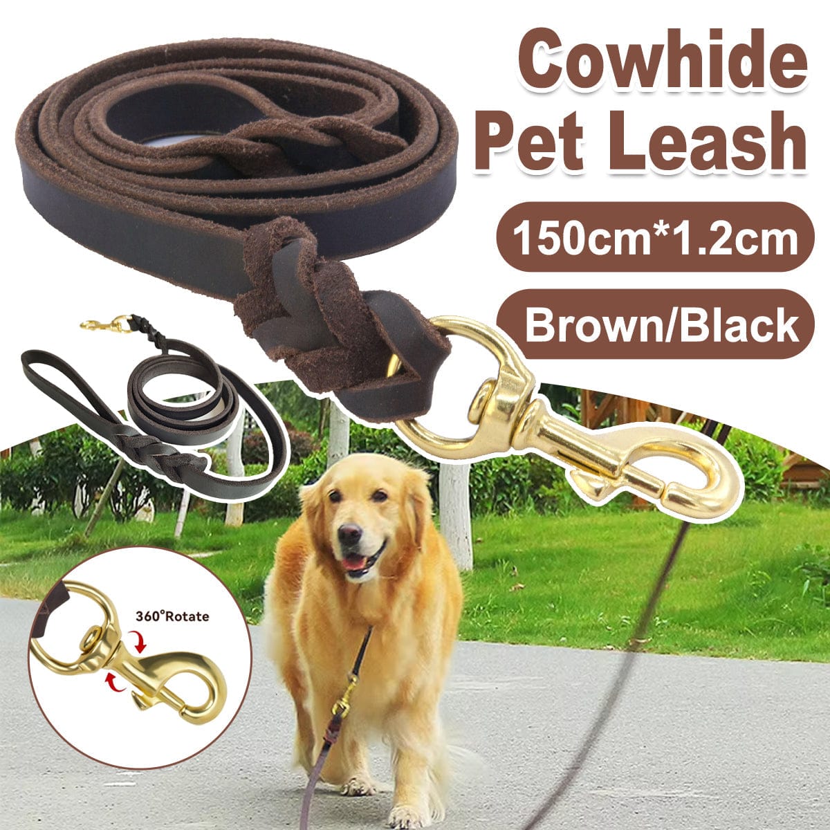 Spud Jax Petshop Dog Leash Cowhide Lead Heavy Duty Leather M Size Brown For Walking Training - Black Dog Leash Cowhide Lead Heavy Duty Leather M Size Brown For Walking Training - Black Pet Care > Dog Supplies > Dog Collars, Leads & Harnesses