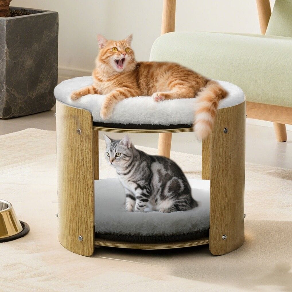 Spud Jax Petshop Elevated Double Cat Bed 2-Tier Wooden Plush Kitten Lounge Elevated Double Cat Bed 2-Tier Wooden Plush Kitten Lounge Furniture > Sofas > Sofas & Sofa Beds