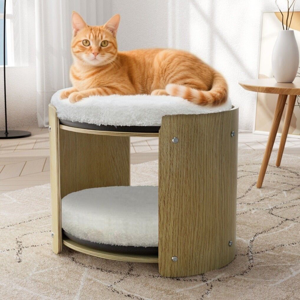 Spud Jax Petshop Elevated Double Cat Bed 2-Tier Wooden Plush Kitten Lounge Elevated Double Cat Bed 2-Tier Wooden Plush Kitten Lounge Furniture > Sofas > Sofas & Sofa Beds