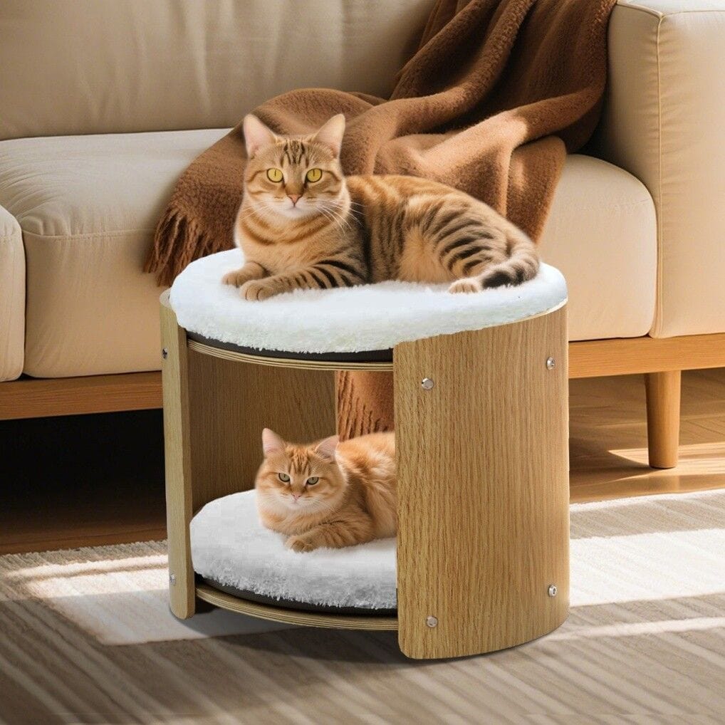 Spud Jax Petshop Elevated Double Cat Bed 2-Tier Wooden Plush Kitten Lounge Elevated Double Cat Bed 2-Tier Wooden Plush Kitten Lounge Furniture > Sofas > Sofas & Sofa Beds