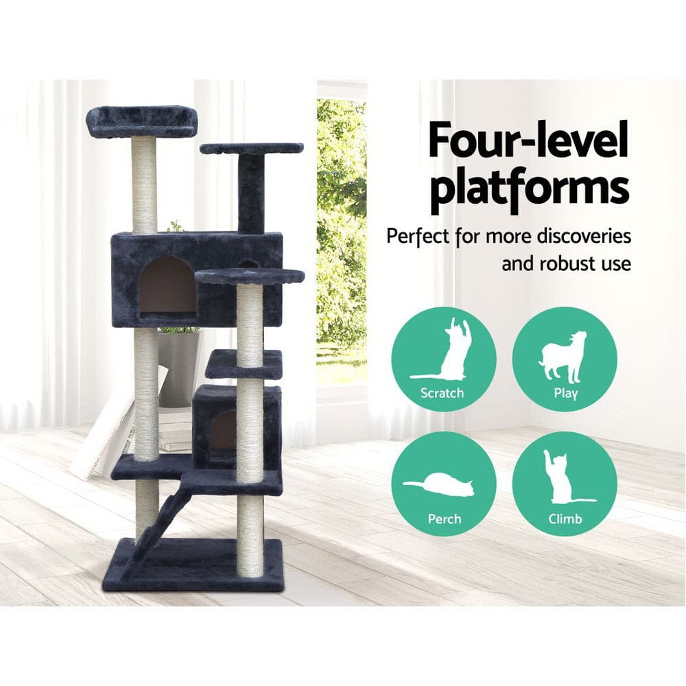 Spud Jax Petshop i.Pet Cat Tree 134cm Trees Scratching Post Scratcher Tower Condo House Furniture Wood Grey Pet Care