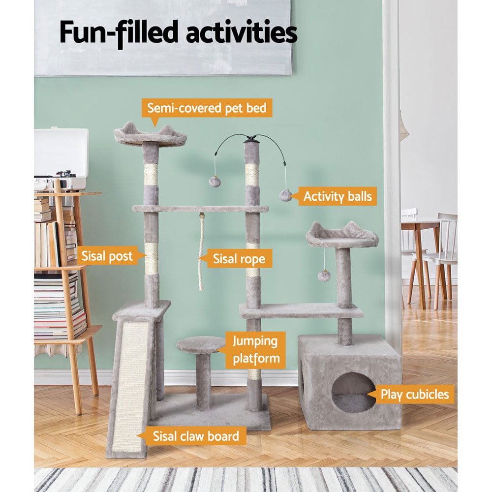Spud Jax Petshop i.Pet Cat Tree 135cm Tower Scratching Post Scratcher Wood Condo House Toys Grey Pet Care > Cat Supplies