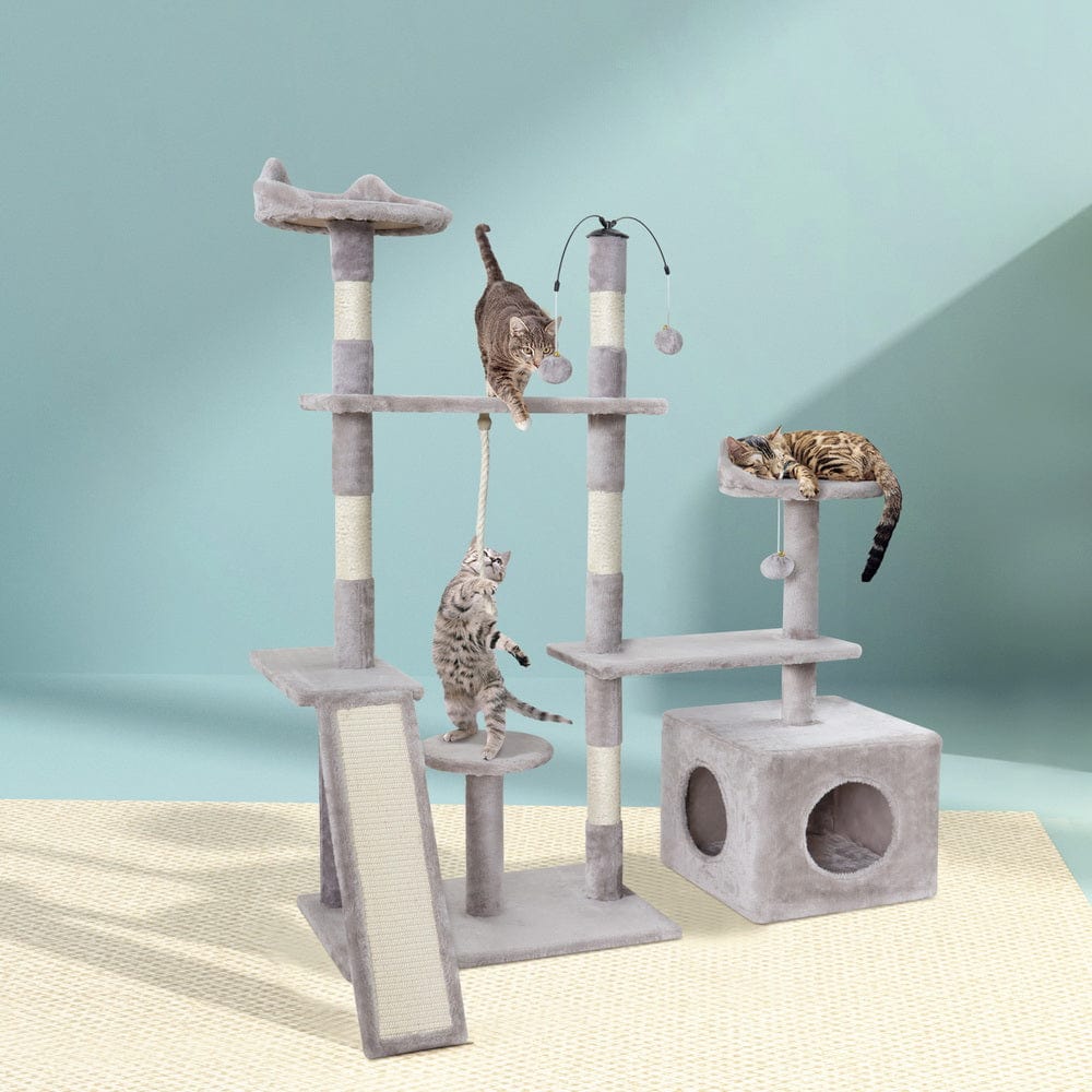 Spud Jax Petshop i.Pet Cat Tree 135cm Tower Scratching Post Scratcher Wood Condo House Toys Grey Pet Care > Cat Supplies