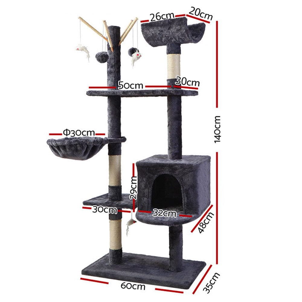Spud Jax Petshop i.Pet Cat Tree 140cm Tower Scratching Post Scratcher Trees Toys Condo Bed Grey Pet Care > Cat Supplies > Cat Scratching Posts