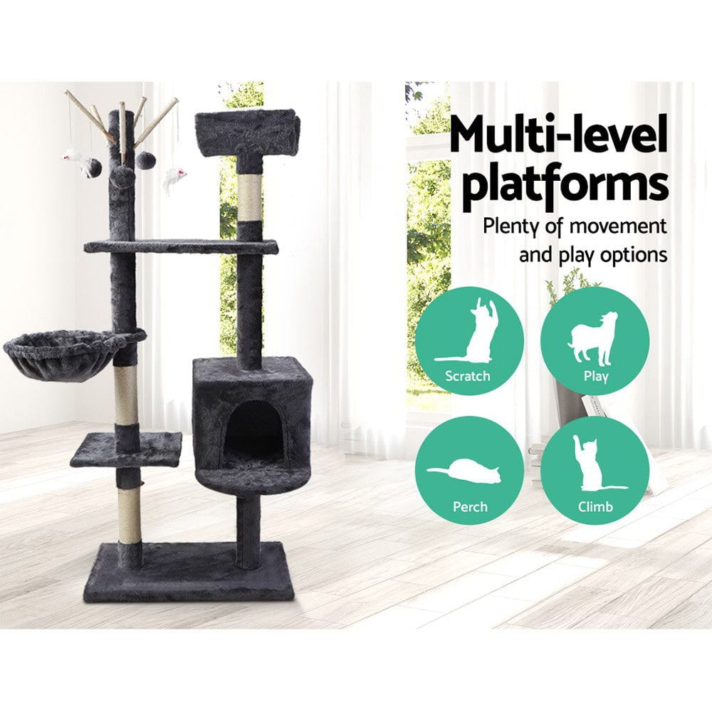 Spud Jax Petshop i.Pet Cat Tree 140cm Tower Scratching Post Scratcher Trees Toys Condo Bed Grey Pet Care > Cat Supplies > Cat Scratching Posts