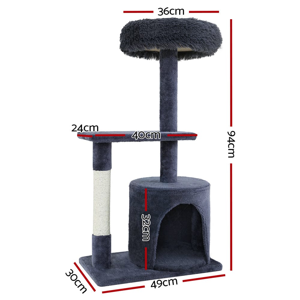 Spud Jax Petshop i.Pet Cat Tree 94cm Scratching Post Tower Scratcher Condo House Wood Trees Grey Pet Care > Cat Supplies