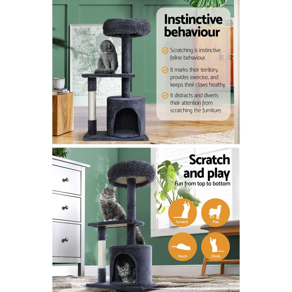 Spud Jax Petshop i.Pet Cat Tree 94cm Scratching Post Tower Scratcher Condo House Wood Trees Grey Pet Care > Cat Supplies