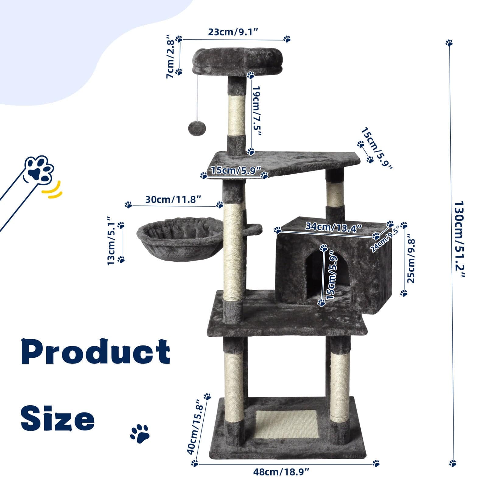 Spud Jax Petshop Large Grey Cat Tree Tower Condo with Scratching Post Bed Large Grey Cat Tree Tower Condo with Scratching Post Bed Pet Care > Cat Supplies > Cat Scratching Posts