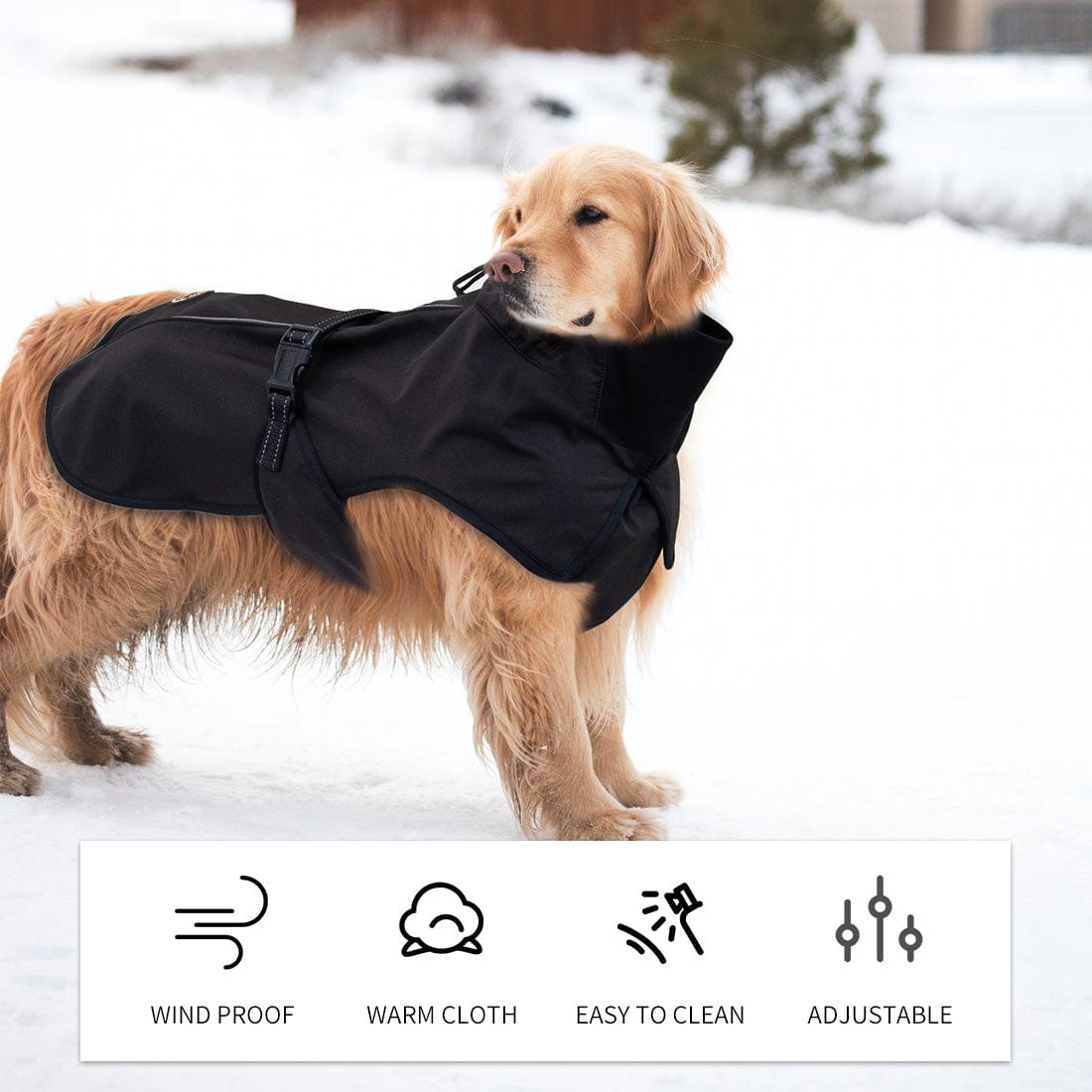 Spud Jax Petshop Pet Dog Raincoat Poncho Jacket Windbreaker Waterproof Clothes with Harness Hole-M-Black Pet Care > Dog Supplies
