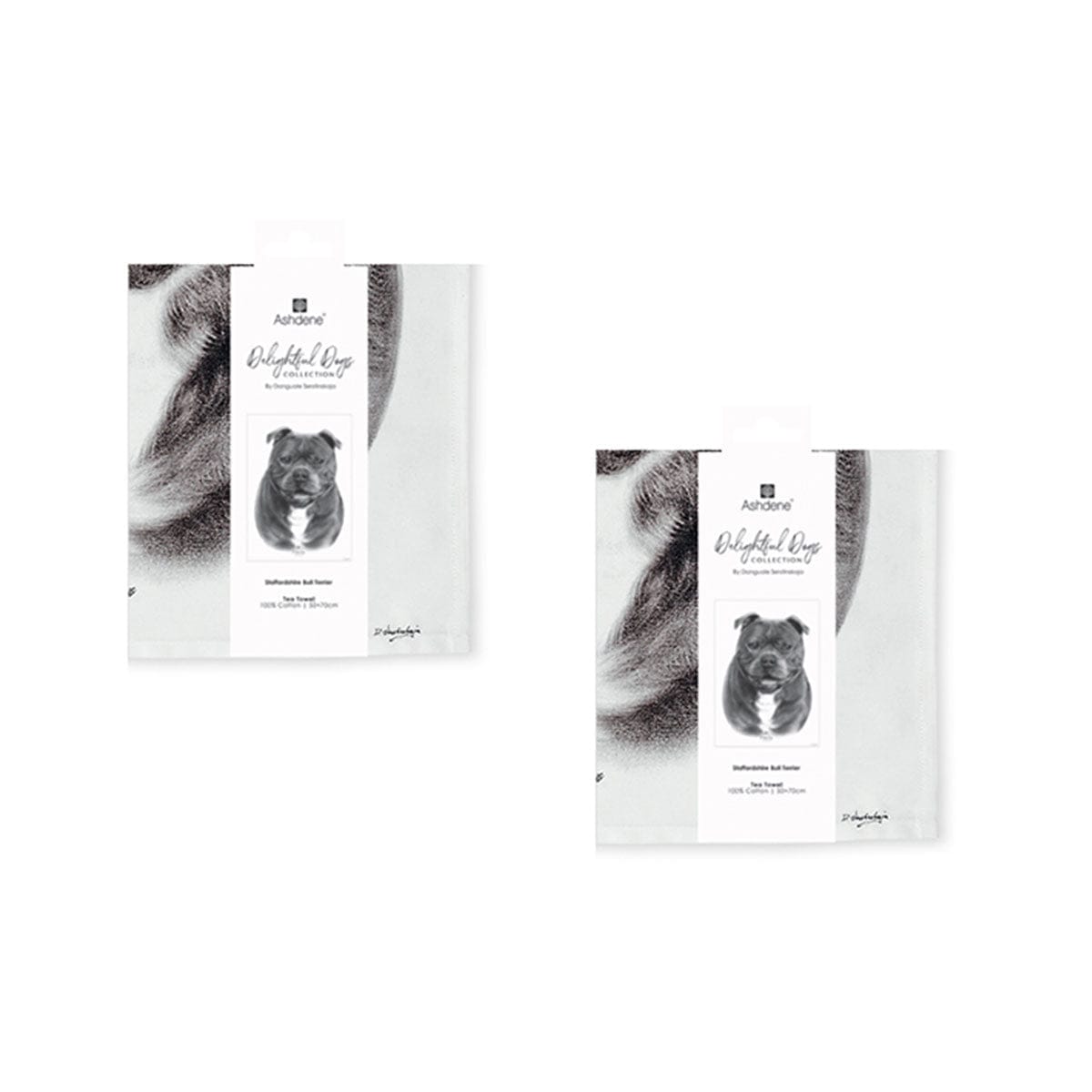 Spud Jax Petshop Set of 2 Delightful Dogs Cotton Kitchen Tea Towels 50 x 70 cm Staffy Terrier Pet Care > Dog Supplies > Dog Training Aids