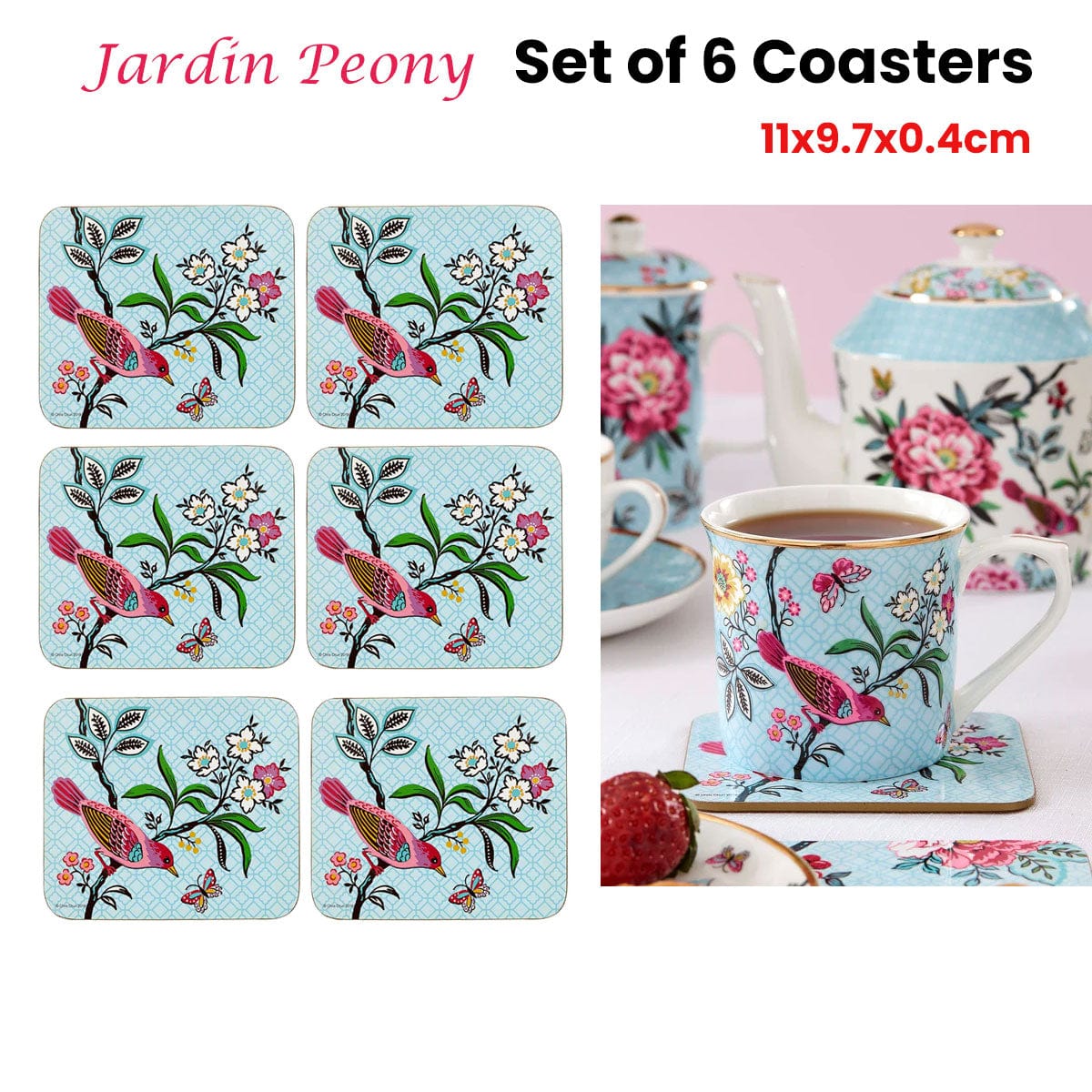 Spud Jax Petshop Set of 6 Jardin Peony Coasters 11x9.7x0.4cm Home & Garden > Kitchenware > Coasters