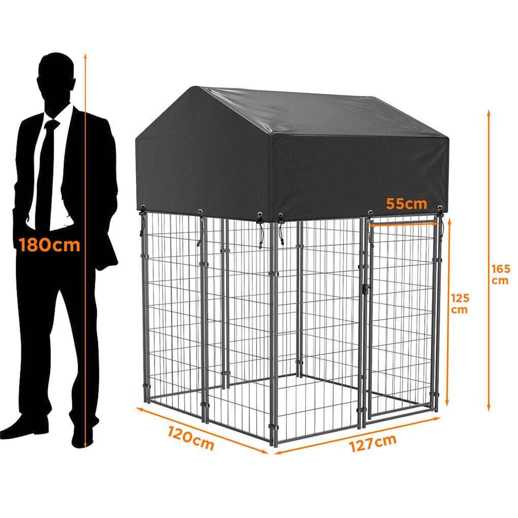 Spud Jax Petshop Small Outdoor Dog Kennel Pet Cage with Roof Cover 125x120x165cm Small Outdoor Dog Kennel Pet Cage with Roof Cover 125x120x165cm Pet Care > Dog Supplies > Dog Kennels