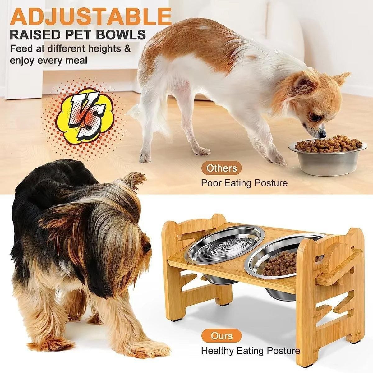Spud Jax Petshop Wood Adjustable Elevated Raised Pet Dog Feeder Stainless Steel Bowl Water Stand Wood Adjustable Elevated Raised Pet Dog Feeder Stainless Steel Bowl Water Stand Pet Care > Dog Supplies > Dog Bowls, Feeders & Waterers