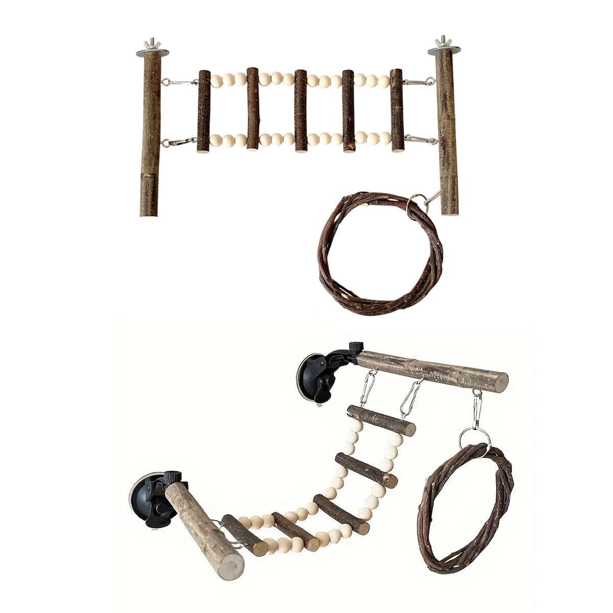 Spud Jax Petshop Wooden Parrot Stand Climbing Ladder Swing Toy for Birds Cage Play Accessories - Suction Cup Type Wooden Parrot Stand Climbing Ladder Swing Toy for Birds Cage Play Accessories - Suction Cup Type Pet Care > Bird > Bird Cage Accessories