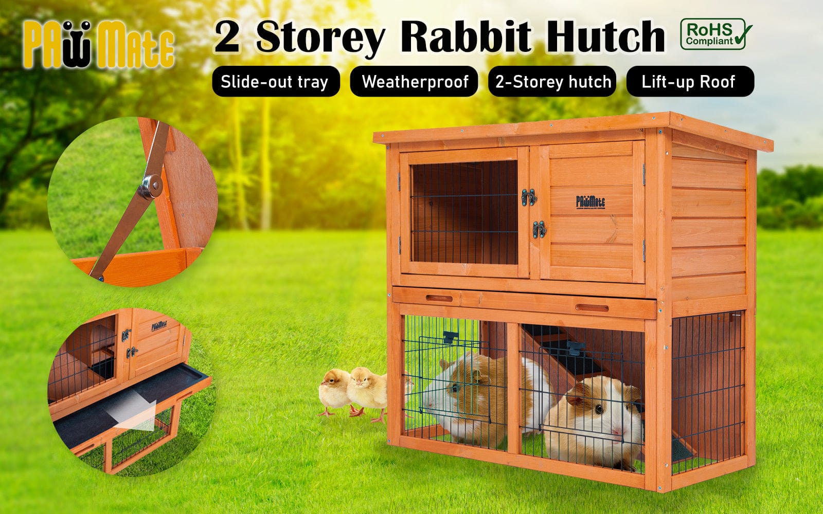Spud Jax Petshop Rabbit Hutch Chicken Coop 92 x 45 x 82cm 2 Storey Cage Run Aria Pet Care