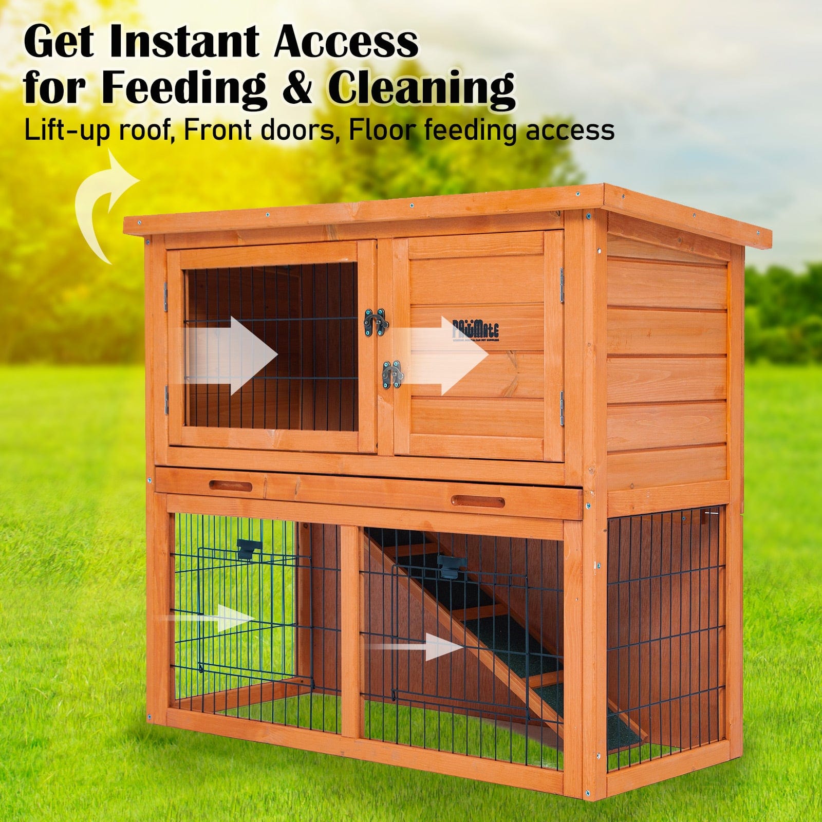 Spud Jax Petshop Rabbit Hutch Chicken Coop 92 x 45 x 82cm 2 Storey Cage Run Aria Pet Care