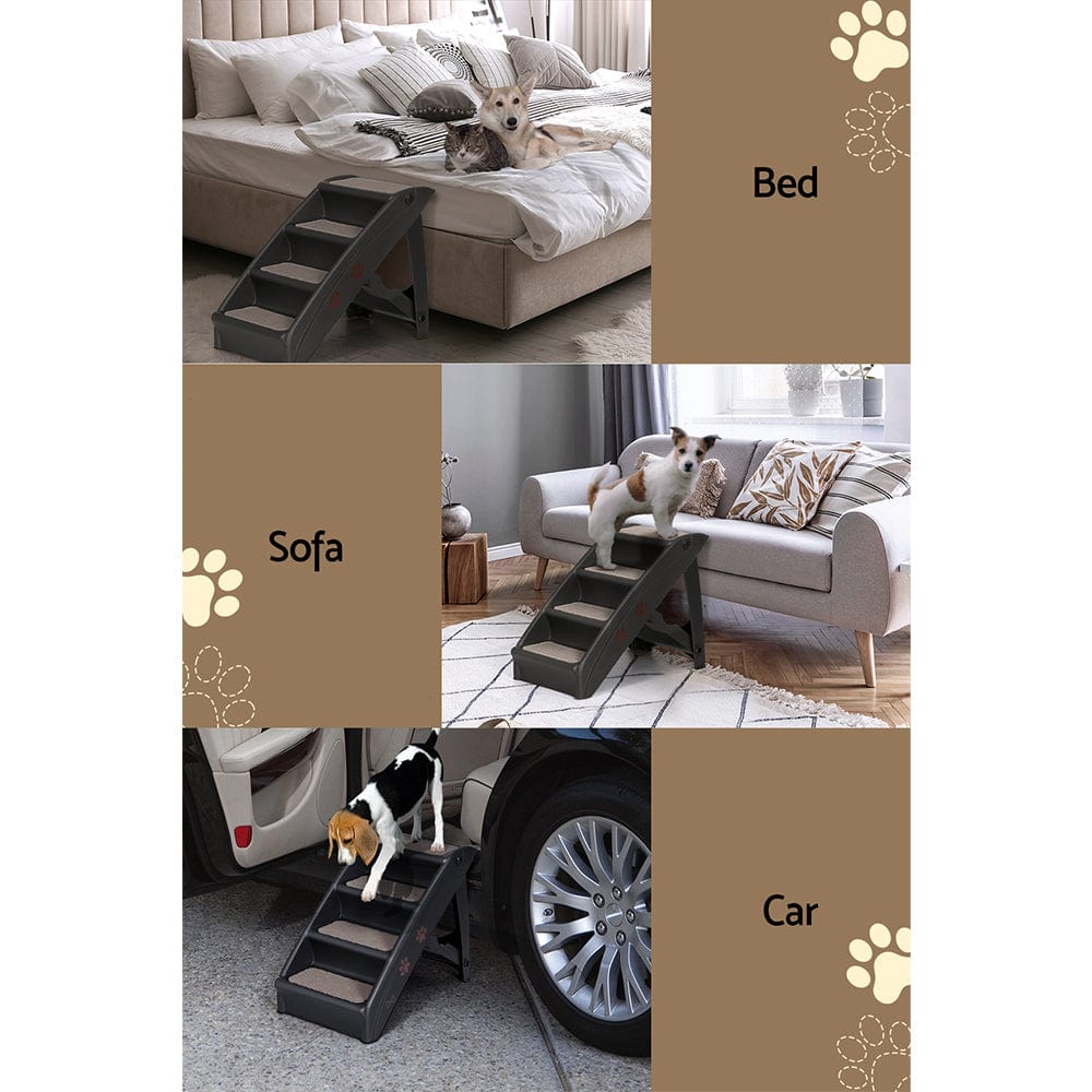 Spud Jax Petshop i.Pet Dog Ramp Steps For Bed Sofa Car Pet Stairs Ladder Portable Foldable Black Pet Care > Dog Supplies