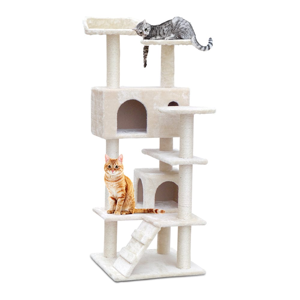 Spud Jax Petshop i.Pet Cat Tree 134cm Trees Scratching Post Scratcher Tower Condo House Furniture Wood Beige Pet Care