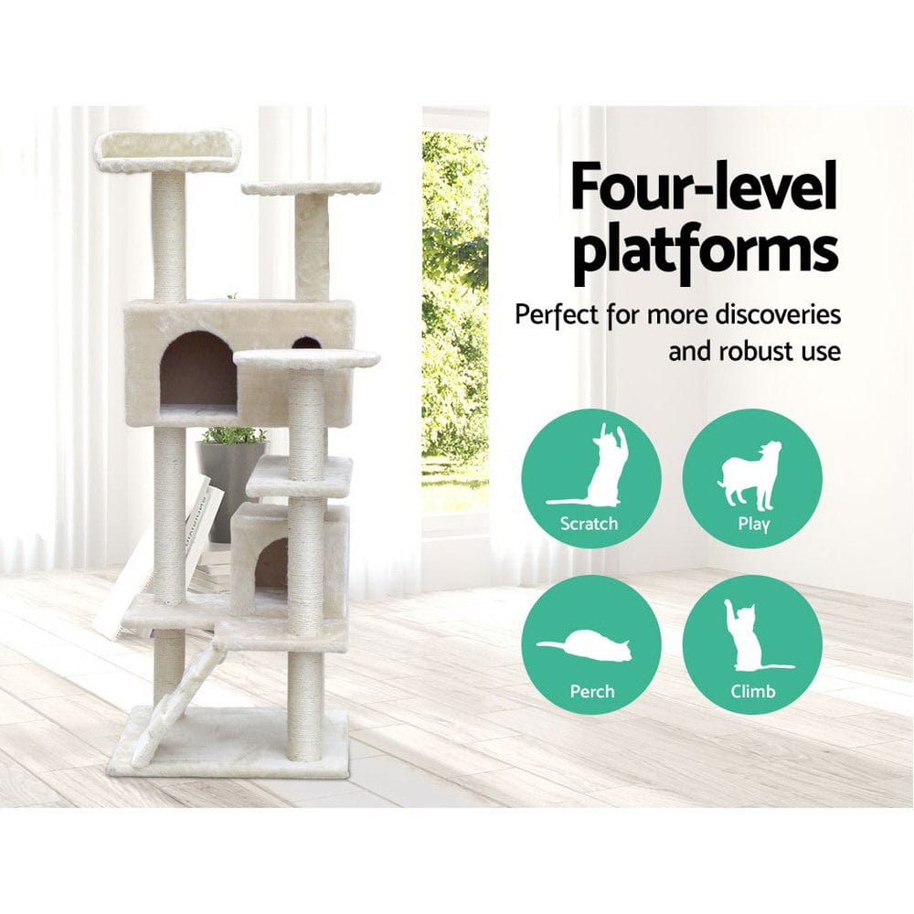 Spud Jax Petshop i.Pet Cat Tree 134cm Trees Scratching Post Scratcher Tower Condo House Furniture Wood Beige Pet Care