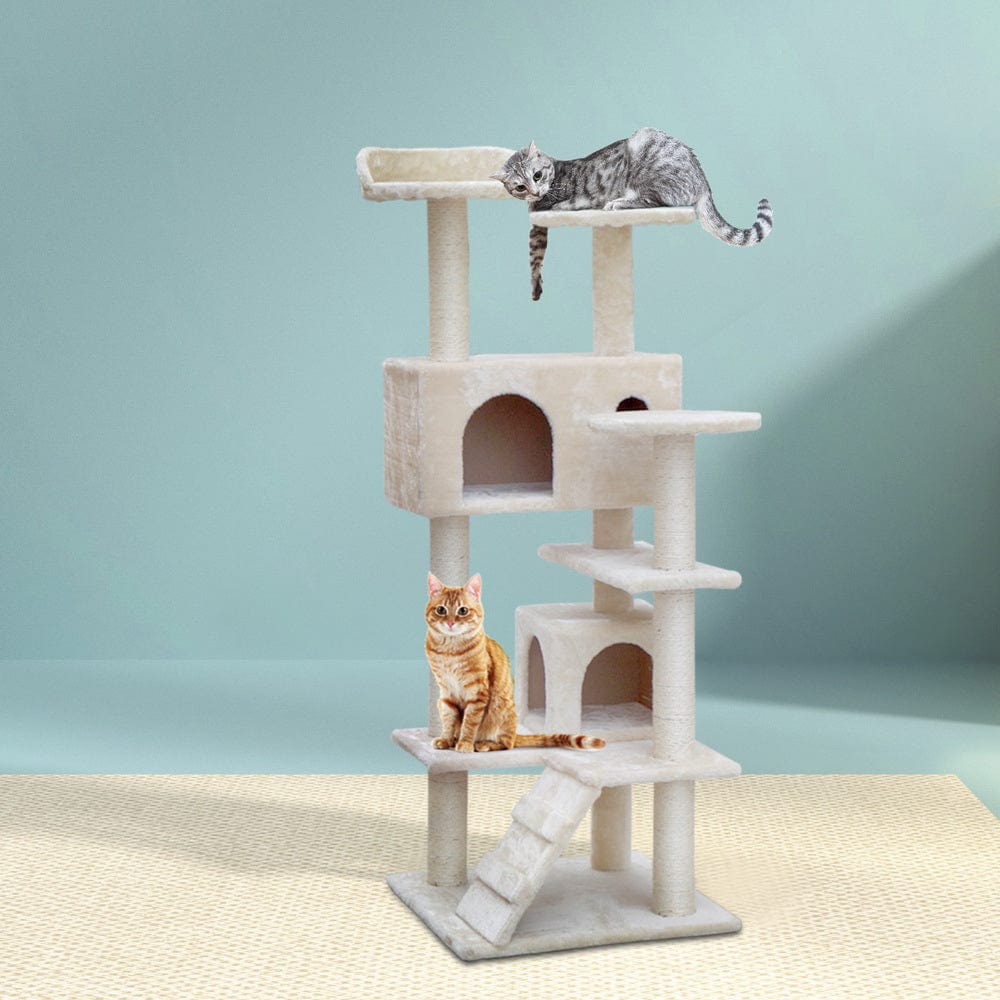 Spud Jax Petshop i.Pet Cat Tree 134cm Trees Scratching Post Scratcher Tower Condo House Furniture Wood Beige Pet Care