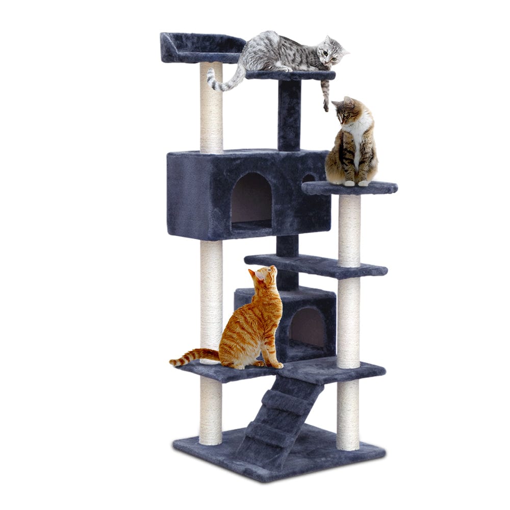 Spud Jax Petshop i.Pet Cat Tree 134cm Trees Scratching Post Scratcher Tower Condo House Furniture Wood Grey Pet Care