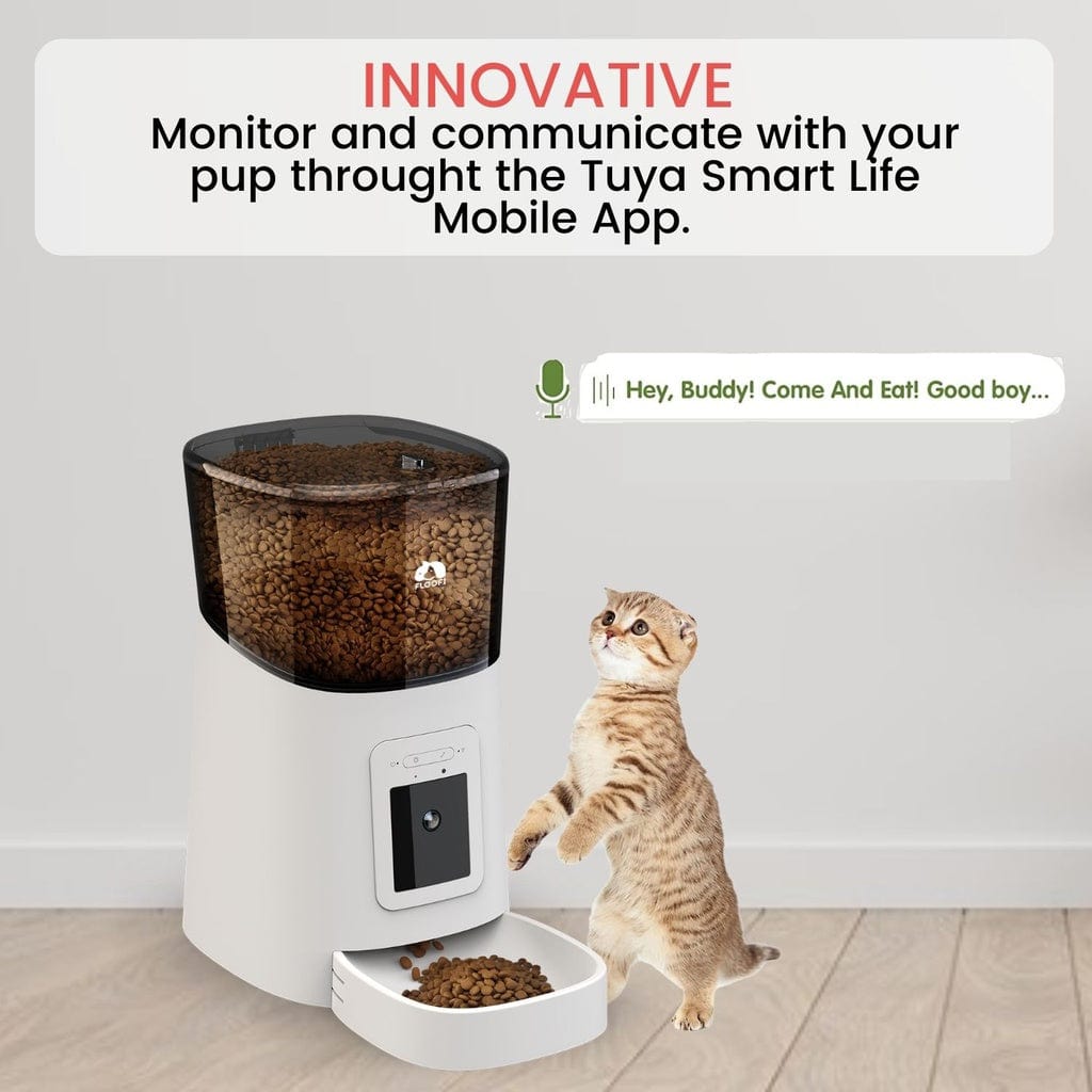 Spud Jax Petshop Floofi Smart Pet Feeder with Camera - White - Pet Care > Dog Supplies > Dog Bowls, Feeders & Waterers