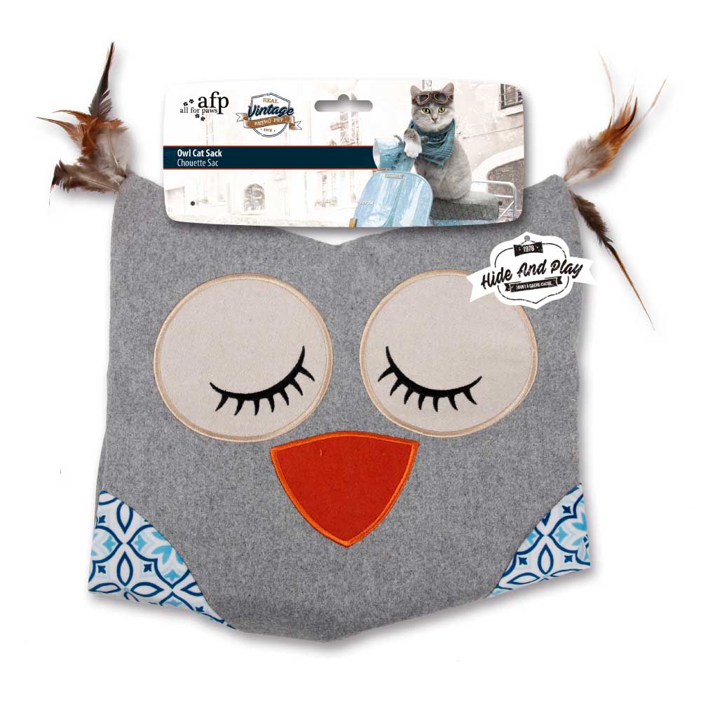 Spud Jax Petshop Cat Sack Crinkle Toys - Grey Owl + Hide Play Bag Teaser Vintage All For Paws Cat Sack Crinkle Toys - Grey Owl + Hide Play Bag Teaser Vintage All For Paws Pet Care > Toys