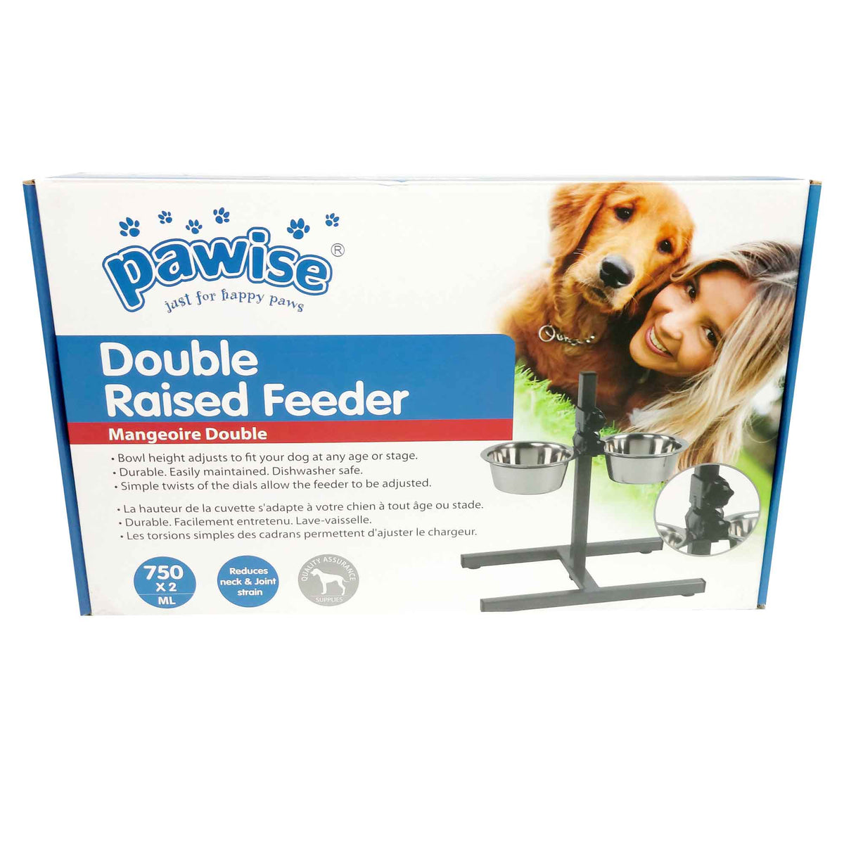 Spud Jax Petshop Double Raised Dog Bowl Stand 750ml Pet Cat Elevated Adjustable Food Water Feeder Pet Care