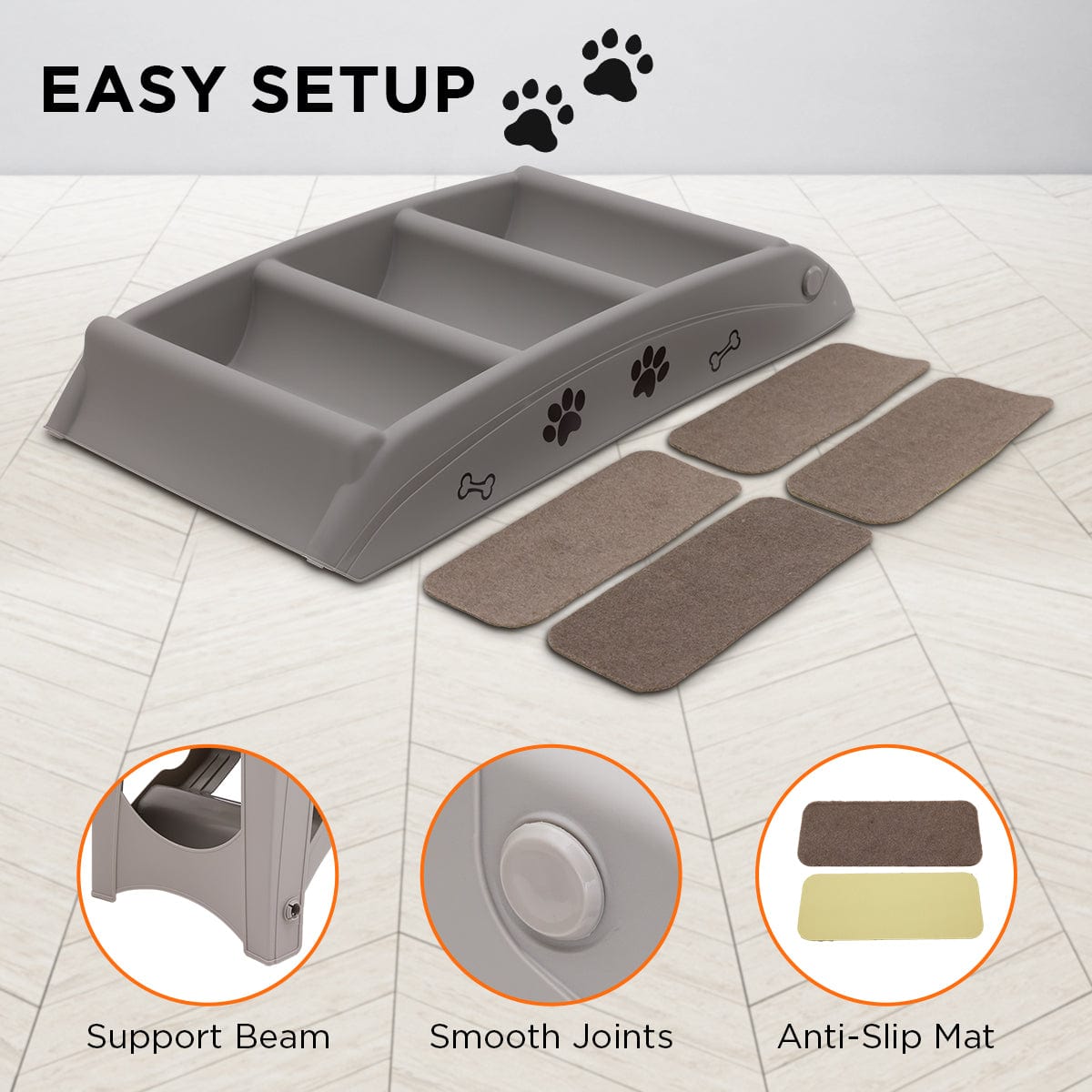 Spud Jax Petshop Furtastic Foldable Pet Stairs in Grey - 50cm Dog Ladder Cat Ramp with Non-Slip Mat for Indoor and Outdoor Use Pet Care > Dog Supplies