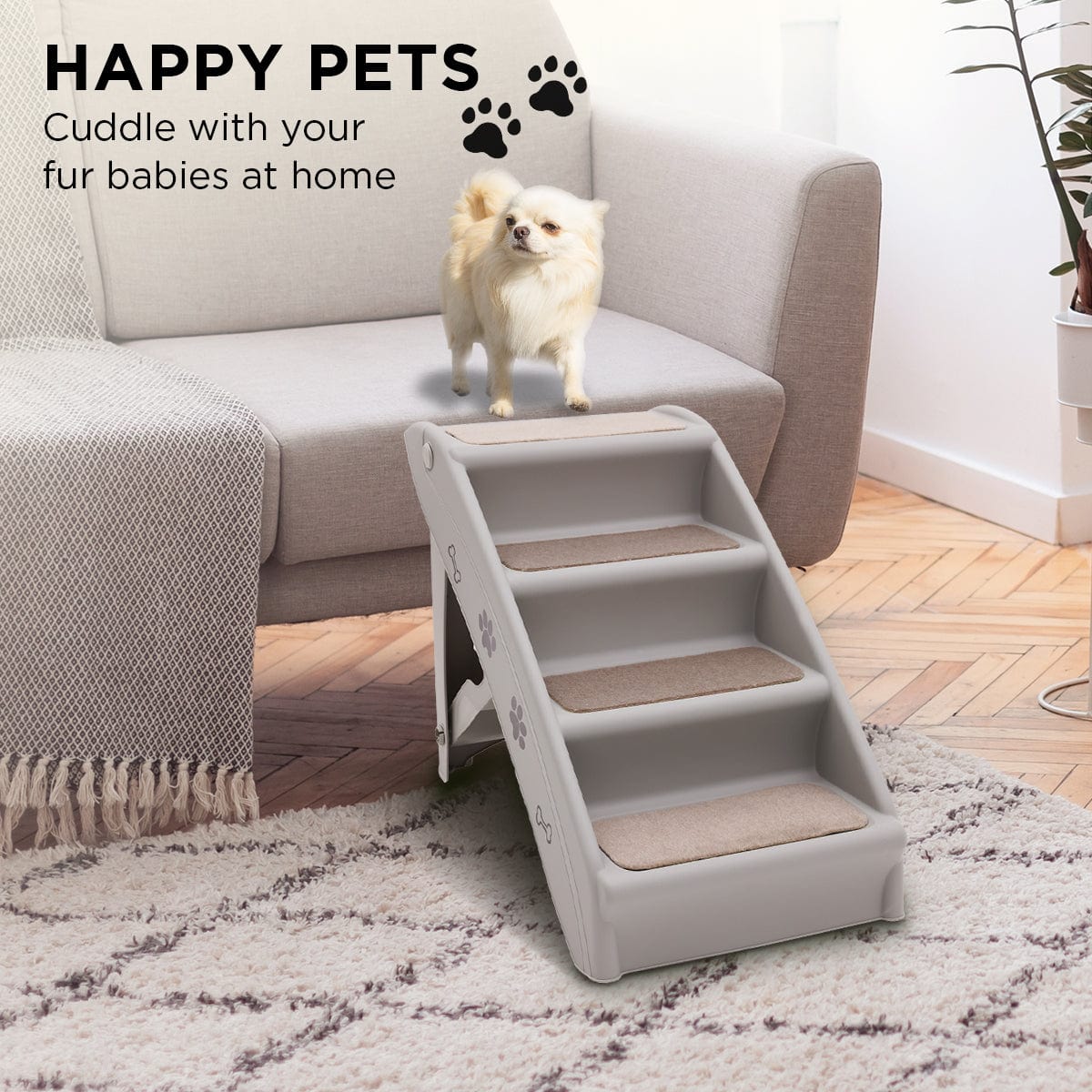 Spud Jax Petshop Furtastic Foldable Pet Stairs in Grey - 50cm Dog Ladder Cat Ramp with Non-Slip Mat for Indoor and Outdoor Use Pet Care > Dog Supplies