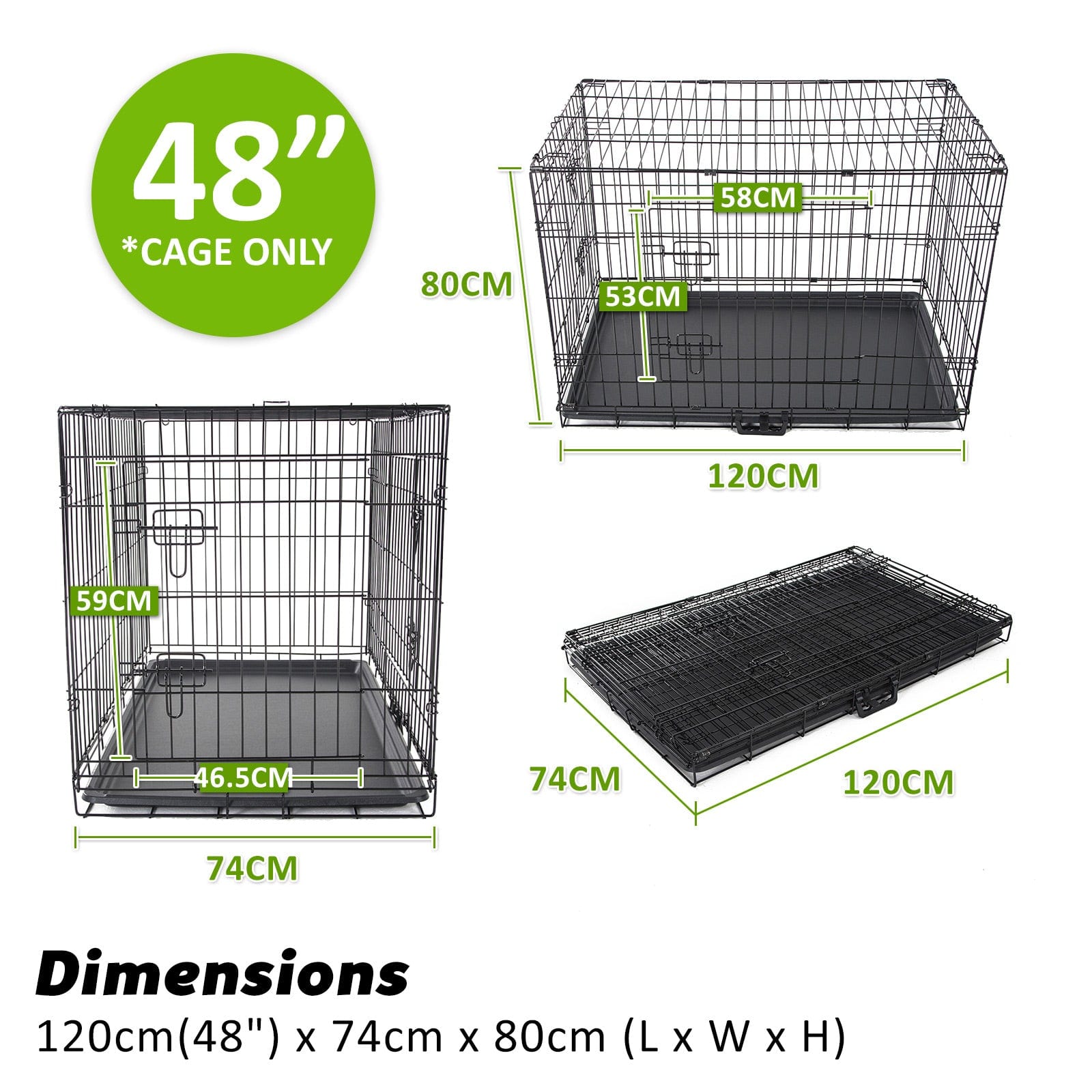 Spud Jax Petshop Wire Dog Cage Foldable Crate Kennel 48in with Tray + Cushion Mat Combo Pet Care > Dog Supplies