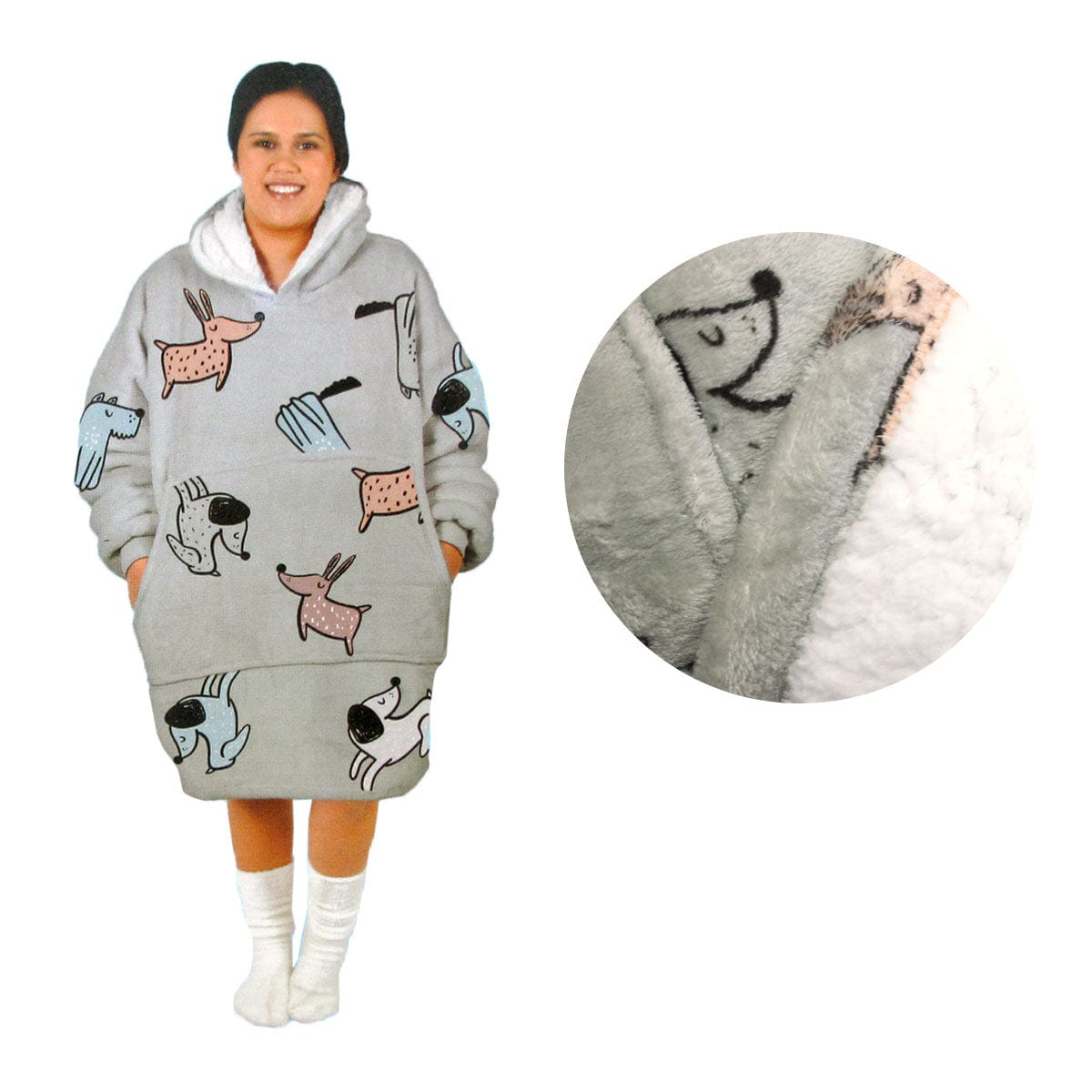 Spud Jax Petshop Adult Women Comfy Warm Blanket Hoodie with Sherpa Fleece Reverse Grey Dogs Home & Garden > Bedding > Blankets & Throws