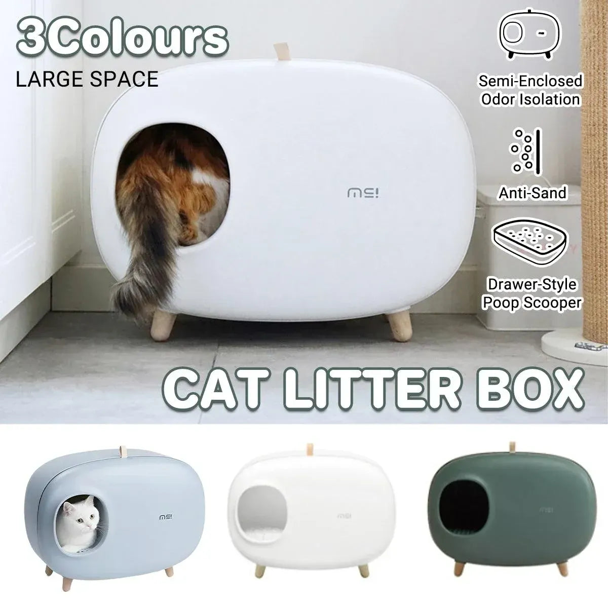 Spud Jax Petshop Cat Litter Box Semi-closed Cat Supplies Cat Toilet Drawer Large Cat Litter Box - White Cat Litter Box Semi-closed Cat Supplies Cat Toilet Drawer Large Cat Litter Box - White Pet Care > Cat Supplies > Cat Litter
