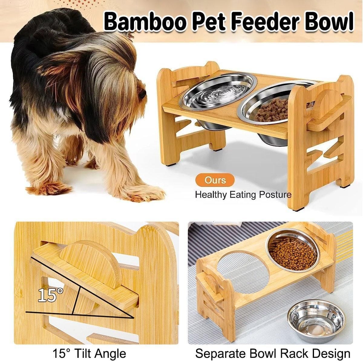 Spud Jax Petshop Wood Adjustable Elevated Raised Pet Dog Feeder Stainless Steel Bowl Water Stand Wood Adjustable Elevated Raised Pet Dog Feeder Stainless Steel Bowl Water Stand Pet Care > Dog Supplies > Dog Bowls, Feeders &amp; Waterers