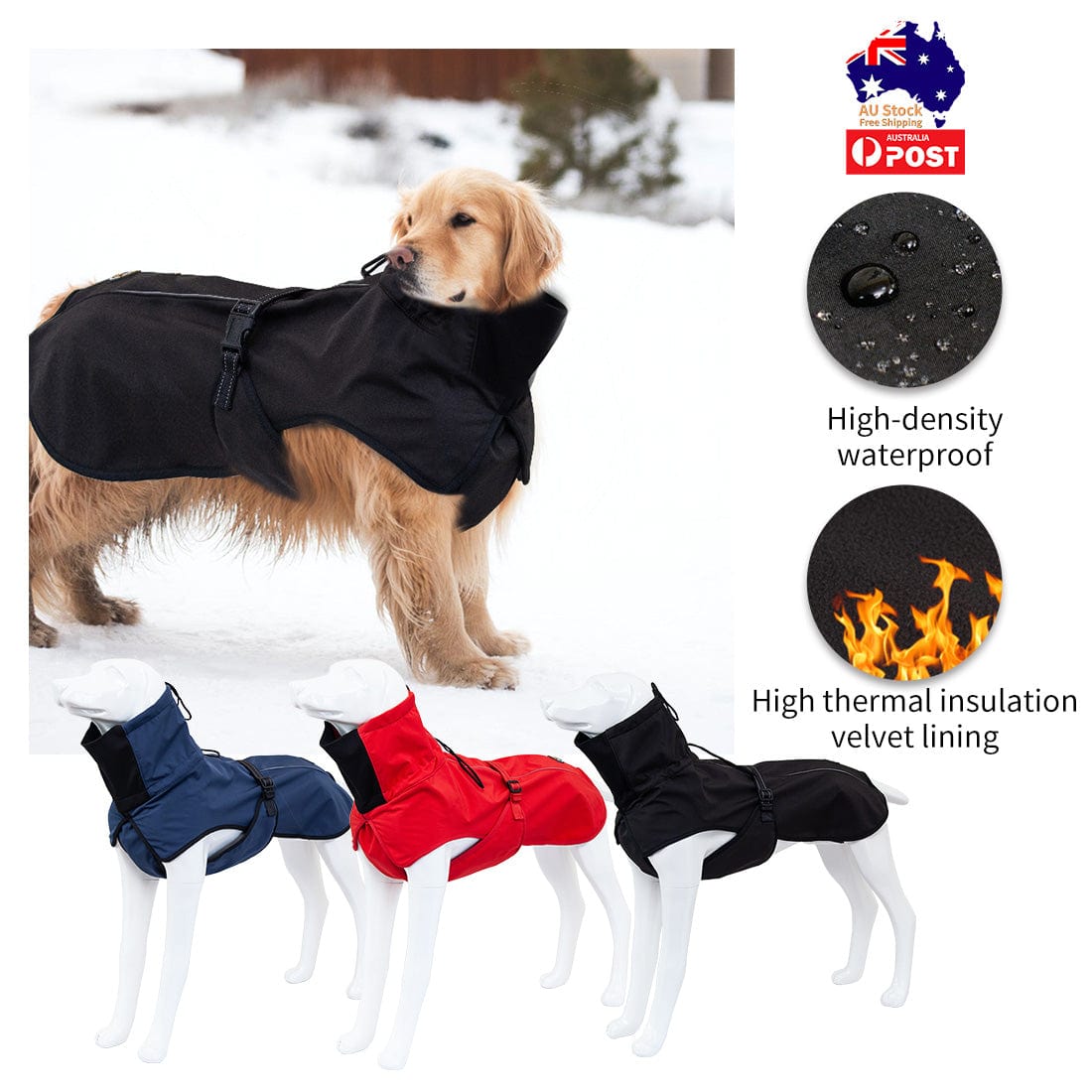 Spud Jax Petshop Pet Dog Raincoat Poncho Jacket Windbreaker Waterproof Clothes with Harness Hole-XS-Black Pet Care &gt; Dog Supplies