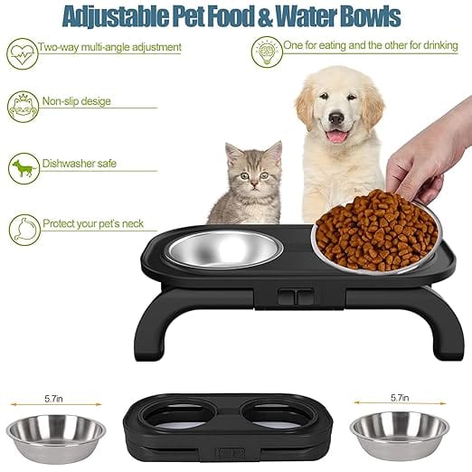 Spud Jax Petshop Adjustable Elevated Pet Feeder with Dual Stainless Steel Bowls -Foldable, Anti-Slip Design for Dogs and Cats Adjustable Elevated Pet Feeder with Dual Stainless Steel Bowls -Foldable, Anti-Slip Design for Dogs and Cats Pet Care > Cat Supplies > Cat Bowls, Feeders & Waterers