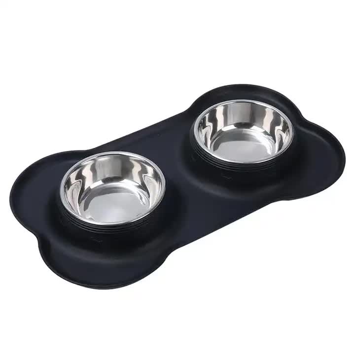 Spud Jax Petshop Non-Slip Stainless Steel Double Pet Bowl Set with Spill-Resistant Silicone Mat 45*27cm Black Non-Slip Stainless Steel Double Pet Bowl Set with Spill-Resistant Silicone Mat 45*27cm Black Pet Care &gt; Dog Supplies &gt; Dog Bowls, Feeders &amp; Waterers