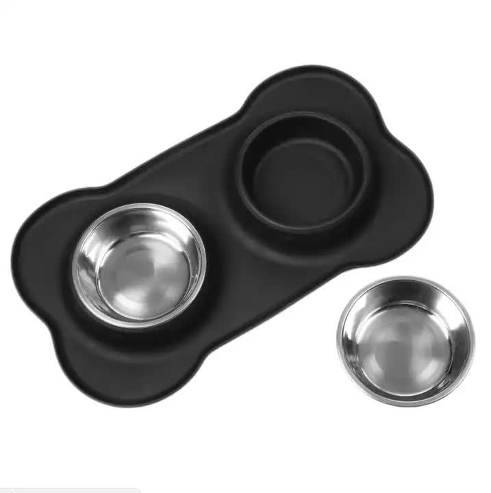 Spud Jax Petshop Non-Slip Stainless Steel Double Pet Bowl Set with Spill-Resistant Silicone Mat 45*27cm Black Non-Slip Stainless Steel Double Pet Bowl Set with Spill-Resistant Silicone Mat 45*27cm Black Pet Care > Dog Supplies > Dog Bowls, Feeders & Waterers