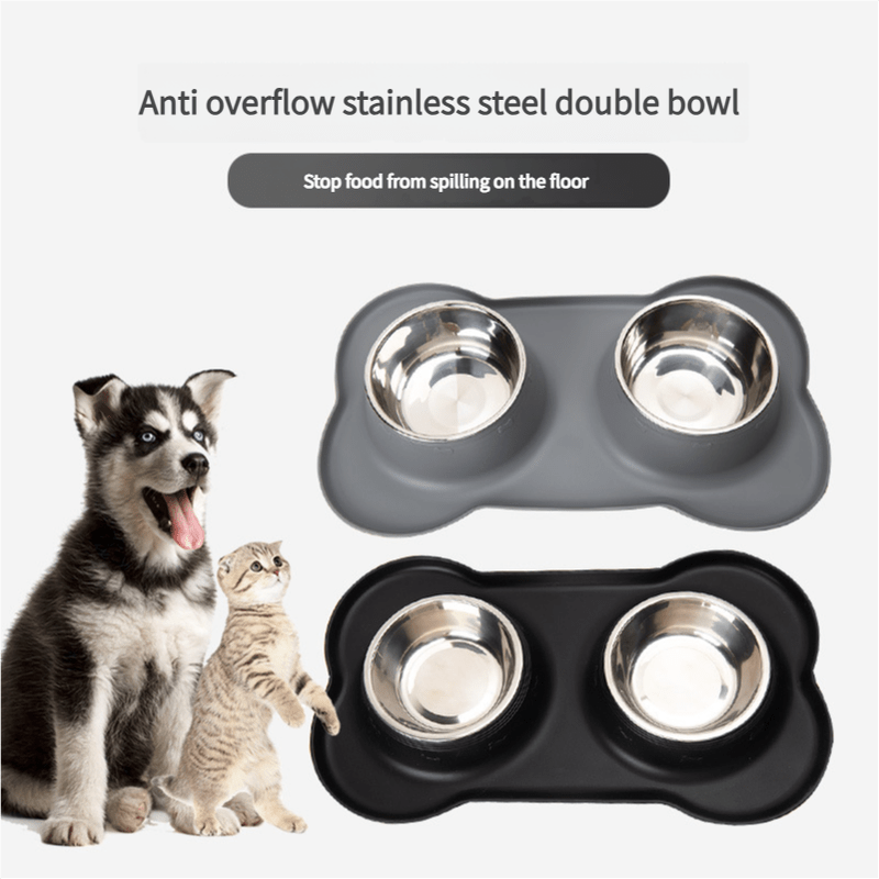 Spud Jax Petshop Non-Slip Stainless Steel Double Pet Bowl Set with Spill-Resistant Silicone Mat 45*27cm Grey Non-Slip Stainless Steel Double Pet Bowl Set with Spill-Resistant Silicone Mat 45*27cm Grey Pet Care > Dog Supplies > Dog Bowls, Feeders & Waterers