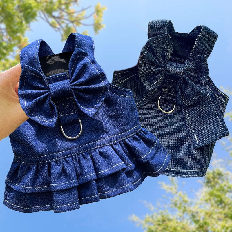 Spud Jax Petshop Pet Denim Harness Dress Set (2 Pieces) – 3XL Size (70cm Chest for 20-36 lb Pets) with T-Shirt and Skirt, Bow, and Leash Ring Pet Denim Harness Dress Set (2 Pieces) – 3XL Size (70cm Chest for 20-36 lb Pets) with T-Shirt and Skirt, Bow, and Leash Ring Pet Care &gt; Dog Supplies &gt; Dog Apparel