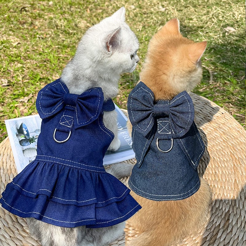 Spud Jax Petshop Pet Denim Harness Dress Set (2 Pieces) – 3XL Size (70cm Chest for 20-36 lb Pets) with T-Shirt and Skirt, Bow, and Leash Ring Pet Denim Harness Dress Set (2 Pieces) – 3XL Size (70cm Chest for 20-36 lb Pets) with T-Shirt and Skirt, Bow, and Leash Ring Pet Care > Dog Supplies > Dog Apparel