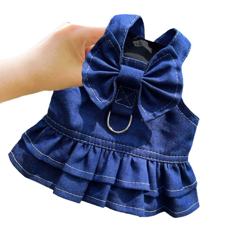 Spud Jax Petshop Pet Denim Harness Dress Set (2 Pieces) – 3XL Size (70cm Chest for 20-36 lb Pets) with T-Shirt and Skirt, Bow, and Leash Ring Pet Denim Harness Dress Set (2 Pieces) – 3XL Size (70cm Chest for 20-36 lb Pets) with T-Shirt and Skirt, Bow, and Leash Ring Pet Care > Dog Supplies > Dog Apparel